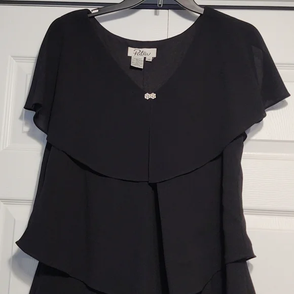 Patra Tiered Rhinestone Capelet Women's Dress Size 14 Black - Picture 5 of 5